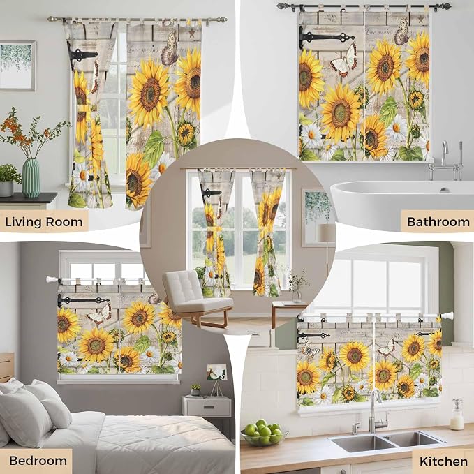 Farm Flowers Bedroom Curtains 72 Inch Length, Window Curtains Tab Top, Retro - Image 7