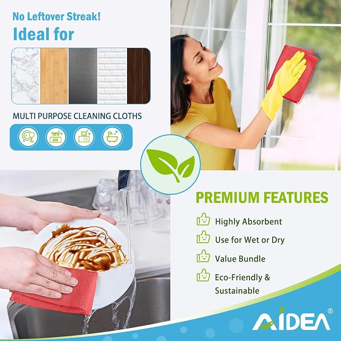 AIDEA Microfiber Cleaning Cloth Red-100PK, Soft Absorbent Shop Rags, Microfiber - Image 5