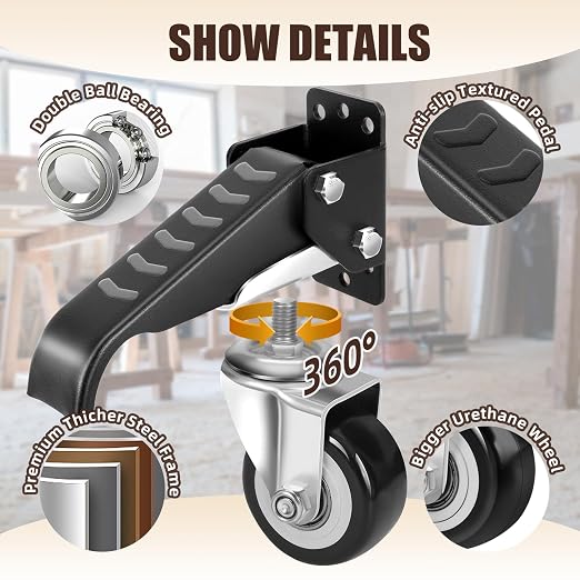 SPACECARE Workbench Casters kit 600Lbs Heavy Duty Quick Release 2 Mounting - Image 5