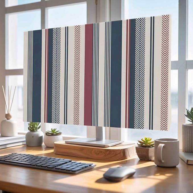 Vintage Blue Red Stripes Indoor TV Cover, Elastic TV Screen Protector Abstract - Image 4