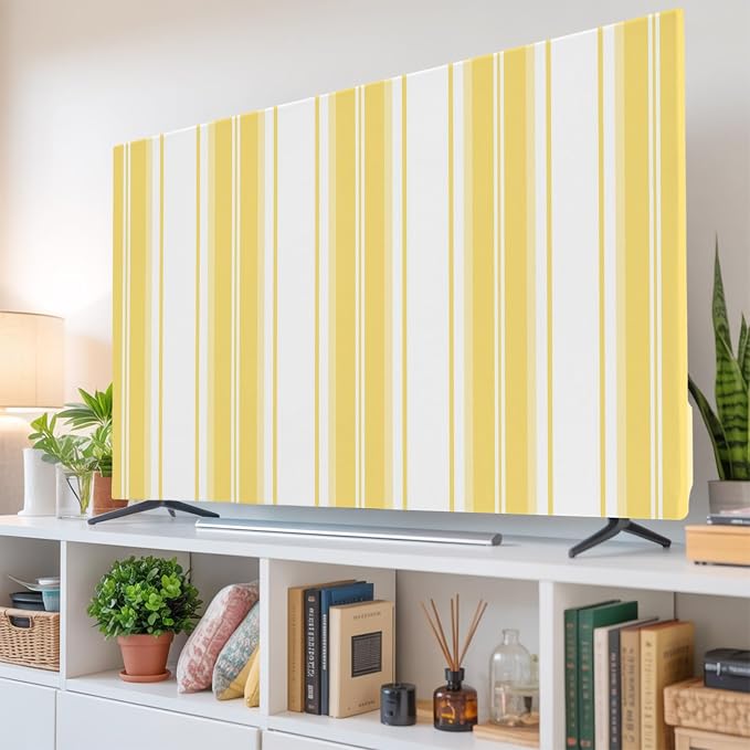 Minimalist Yellow Stripes Indoor TV Cover, Elastic TV Screen Protector Gold - Image 6
