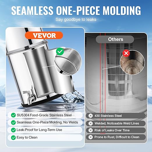VEVOR Gravity-fed Water Filter System, 2.25G 304 Stainless-Steel Countertop - Image 3