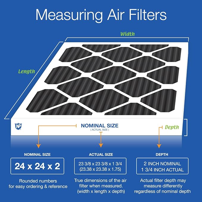 Nordic Pure 24x24x2 Pleated MERV 8 Pure Carbon Air Filters 3 Pack | Actual - Image 2