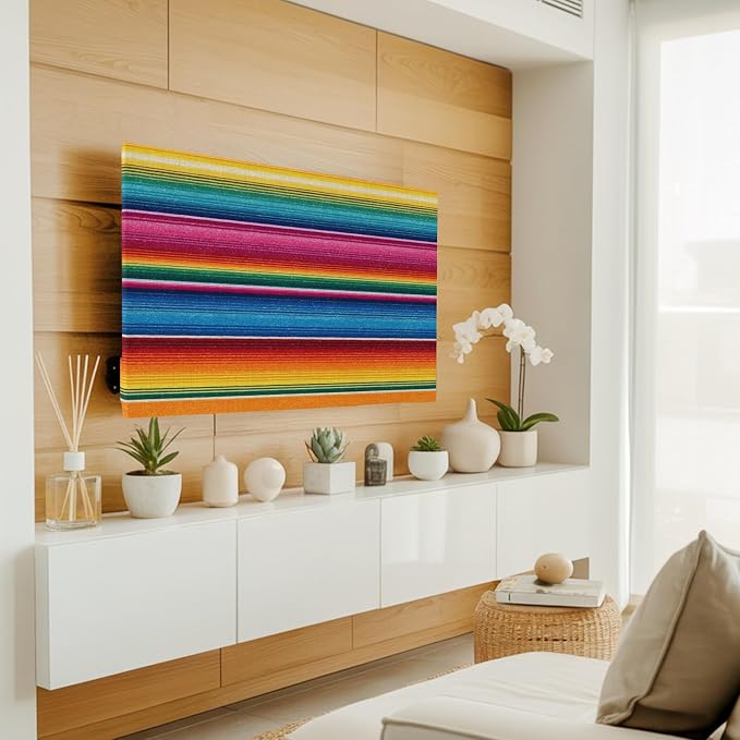 Colorful Mexican Stripe Indoor TV Cover, Elastic TV Screen Protector Rainbow - Image 2
