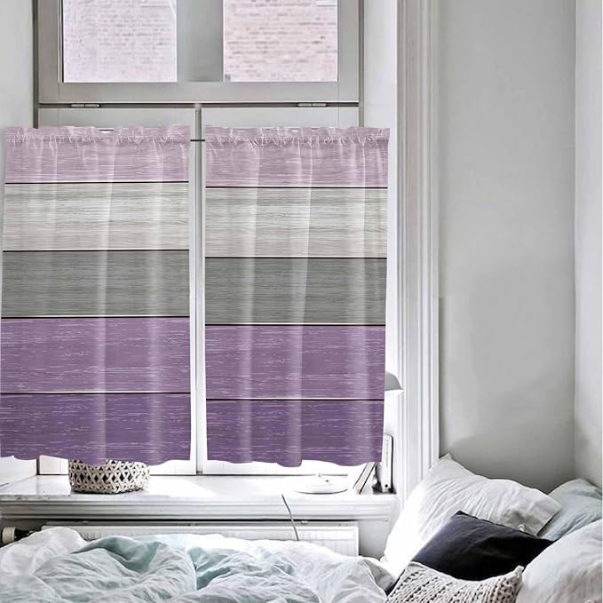 Country Wood Board Gray Purple Window Valance Curtains, Farmhouse Gradient - Image 4