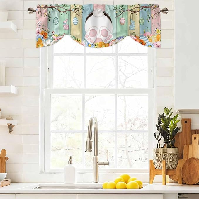 Easter Tie Up Valance Curtains for Windows, Kitchen Curtains Window Shades - Image 9