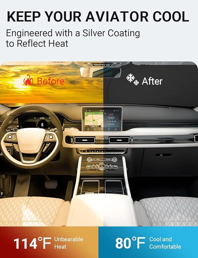 Proadsy Windshield Sun Shade for Lincoln Aviator 2020-2025 2026 4-Layer - Image 3