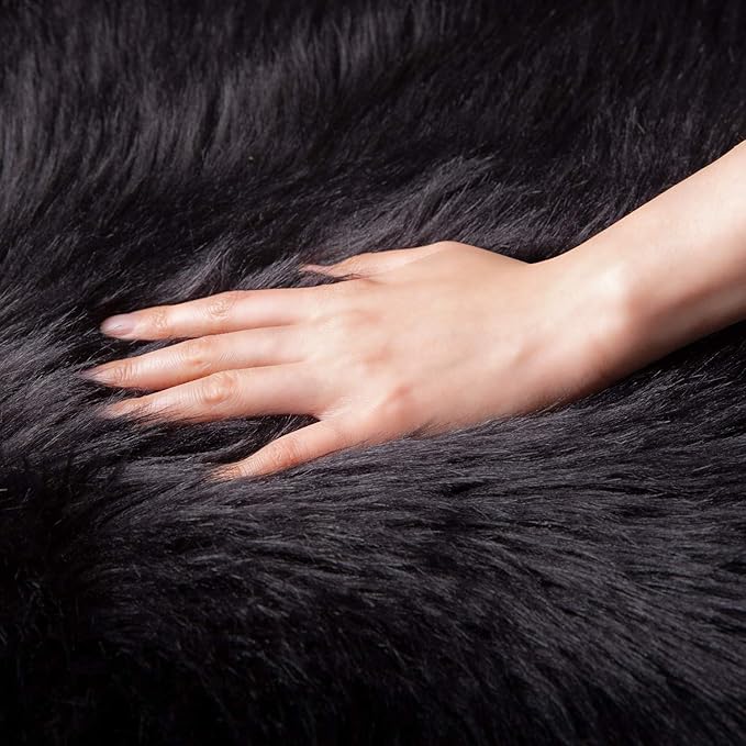 Ashler faux fur rug, Fluffy Shaggy Area Rug Ultra Soft 2.2 x 6 Feet Rectangle Fur Rug, Black Fuzzy Rug Machine Washable Shag Rug, Nursery Decor Throw Rugs for Bedroom, kids room, Living Room