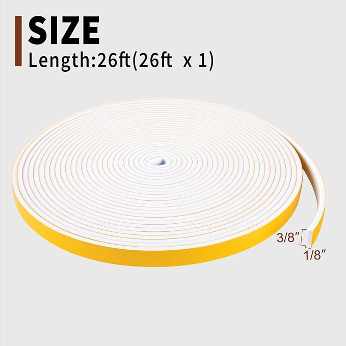 Yotache Weather Stripping Door Seal Strip White 3/8" x1/8", Foam Insulation - Image 2