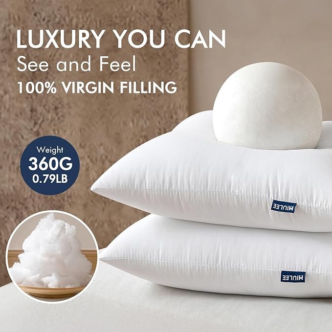 MIULEE Throw Pillows Inserts, Pack of 4 12x20 Inch 100% Virgin Fiber Filling Bed Couch Pillows