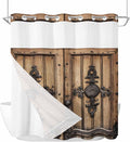 Wood Barn Door No Hook Shower Curtain by HELLOWINK