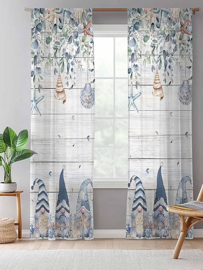 Sheer Curtains 108 Inches Long, Coastal Eucalyptus Leaf Semi Sheer Curtains - Image 5