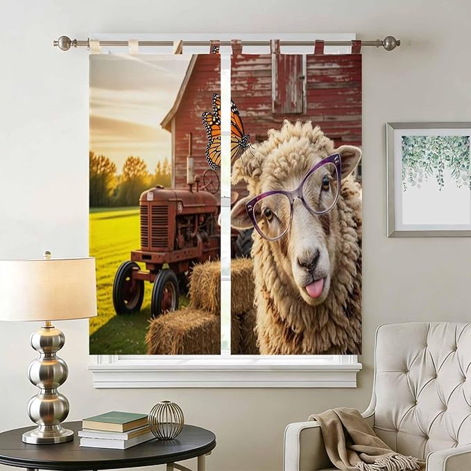 Farm Sheep Bedroom Curtains 72 Inch Length, Window Curtains Tab Top, Farmhouse - Image 2