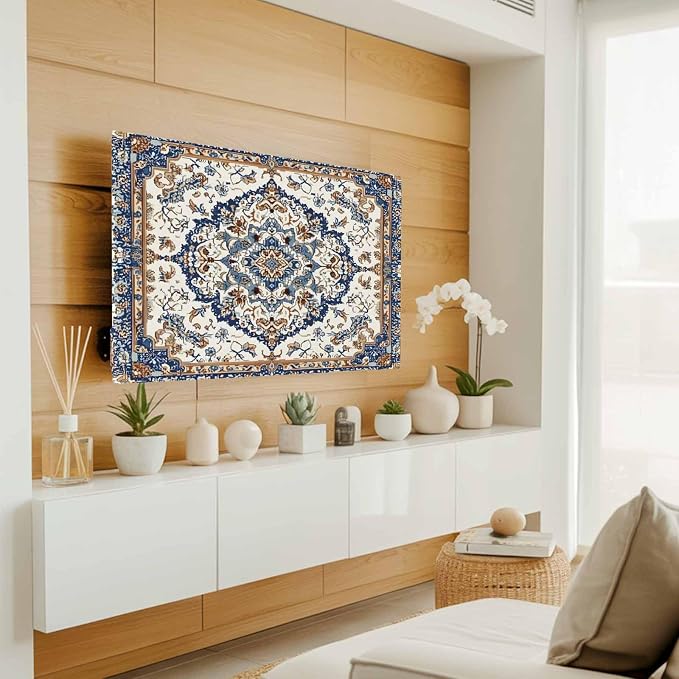 Vintage Boho Flower Texture Indoor TV Cover, Elastic TV Screen Protector - Image 3