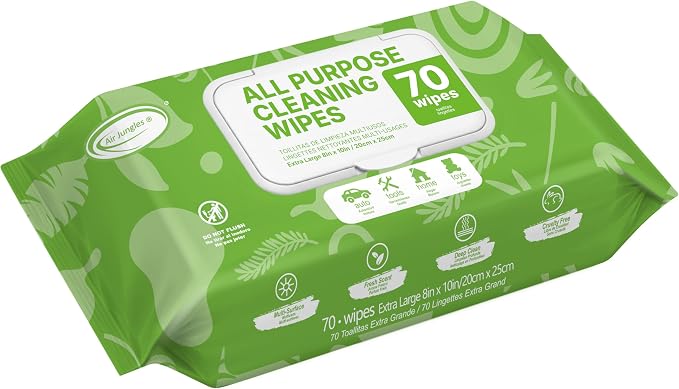 Air Jungles All Purpose Cleaning Wipes 70 Count, Extra Large 8" x 10" Heavy Duty by AirJungles