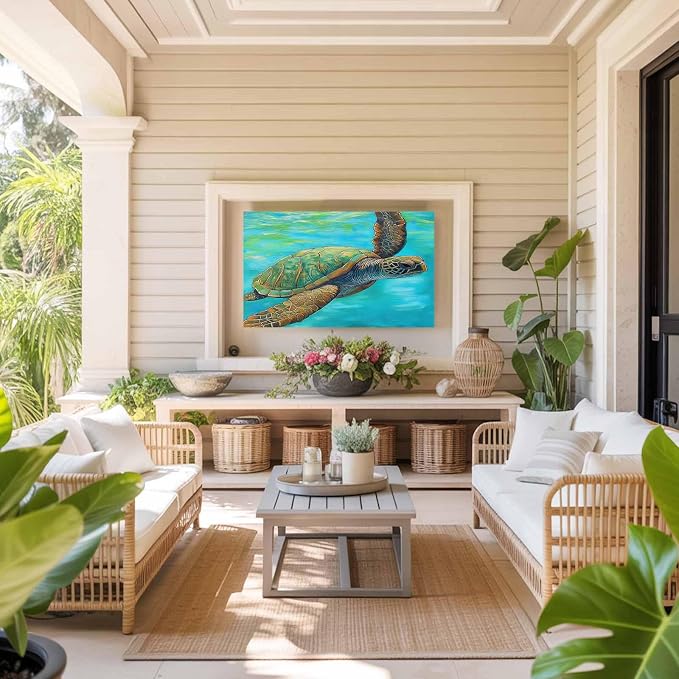 Sea Turtle Summer Ocean Teal Gradient Indoor TV Cover, Elastic TV Screen - Image 8