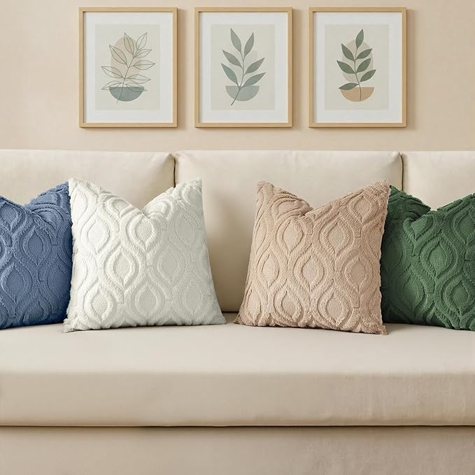 decorUhome Throw Pillow Covers 18x18 Inch Set of 2, Soft Plush Faux Wool Blue Solid Couch Pillow Covers, Accent Farmhouse Neutral Square Pillow Cases for Sofa Bed Living Room