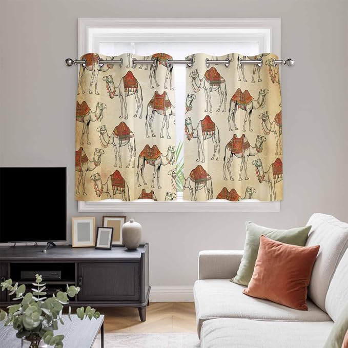 2 Panel Kitchen Cafe Curtains, Desert Sand Camel Sunlight Filtering Nature Air - Image 5