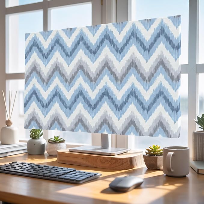Blue Gray Zigzag Chevron Indoor TV Cover, Elastic TV Screen Protector Abstract - Image 4