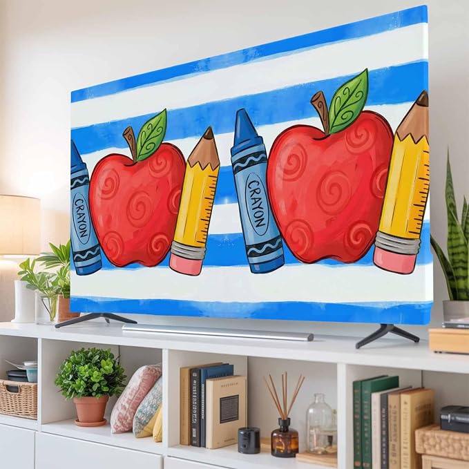 Fruit Apples Pencils Crayons Indoor TV Cover, Elastic TV Screen Protector Blue - Image 6