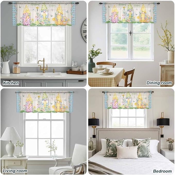 Easter Sheer Valances for Windows 60"x18", Light Filtering Kitchen Curtains - Image 5