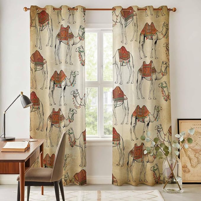 2 Panel Kitchen Cafe Curtains, Desert Sand Camel Sunlight Filtering Nature Air - Image 4