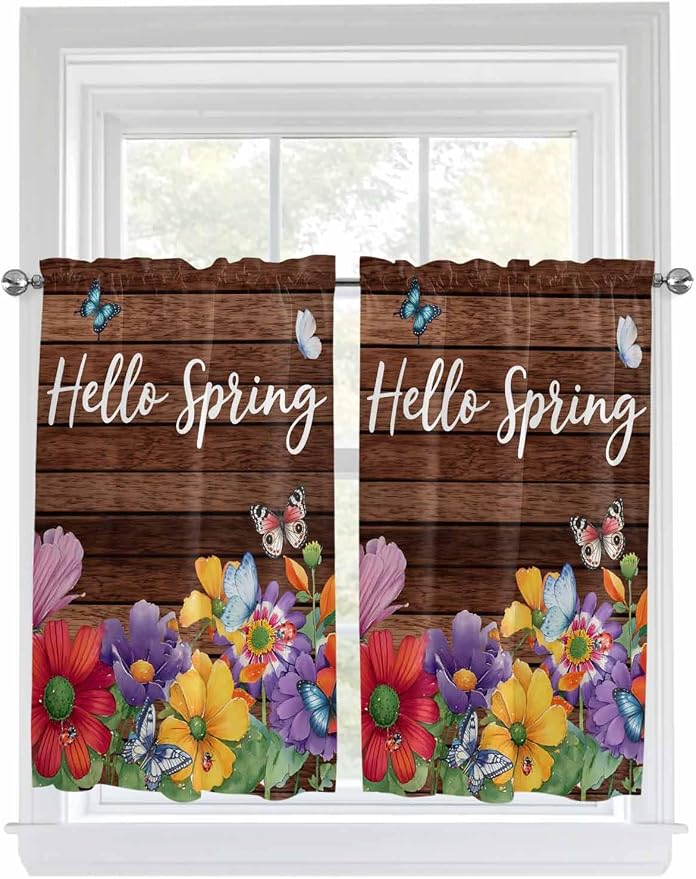 Spring Flowers Kitchen Curtains 45 Inches length, Watercolor Farmhouse Colorful by Unknown