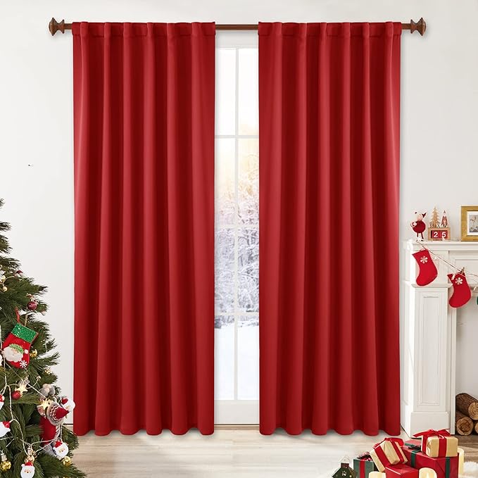 Deconovo Red Curtains for Christmas, Red Blackout Curtains Back Tab and Rod Pocket Thermal Insulated Room Darkening Curtains for Living Room 52Wx84L Inch True Red