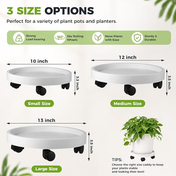 4 Pack 13 Inch Plant Caddy - Image 2