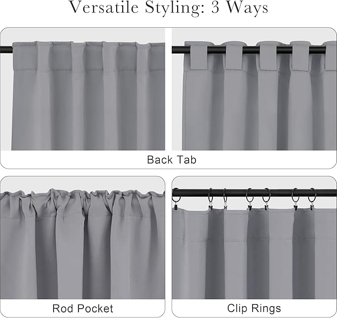 PONY DANCE Bedroom Window Curtains - Back Tab & Rod Pocket Drapes Window Treatments Privacy Protect/Blackout Curtain Panels for Dining Room, 42" W by 54" L, Silver Grey, 2 Pieces