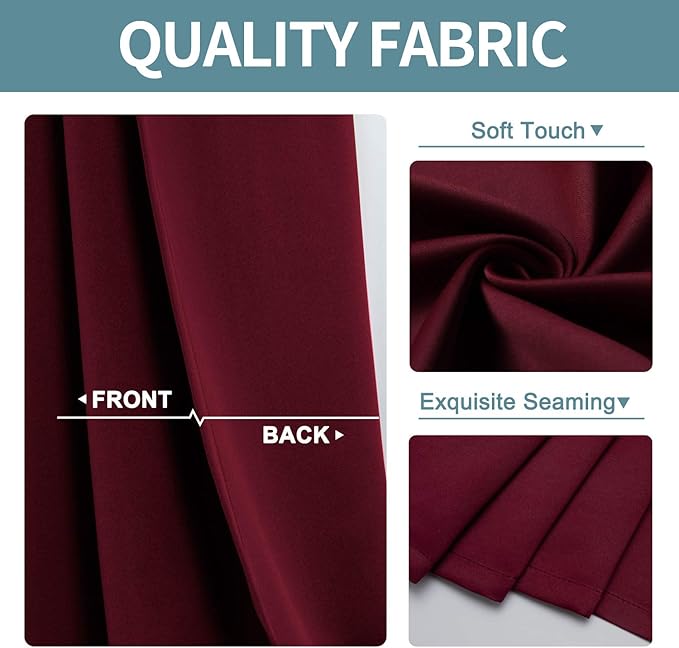 ChrisDowa Small Window Curtains 50 inches Long for Bedroom - Grommet Short Thermal Insulated Room Darkening Curtains for Kitchen (2 Panels, Burgundy, 29 x 50 Inch)