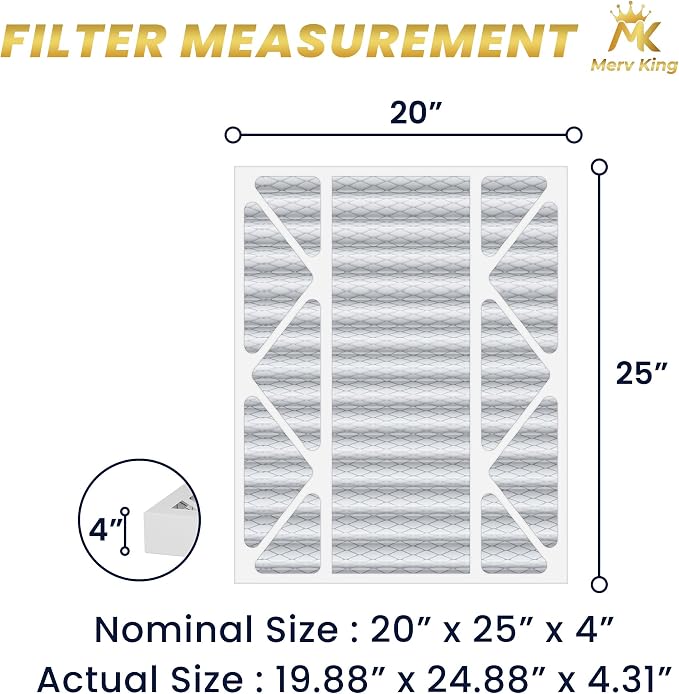 MervKing 20x25x4 Air Filter Actual Size: 19.88" x 24.88" x 4.31" MERV 8 MPR - Image 2