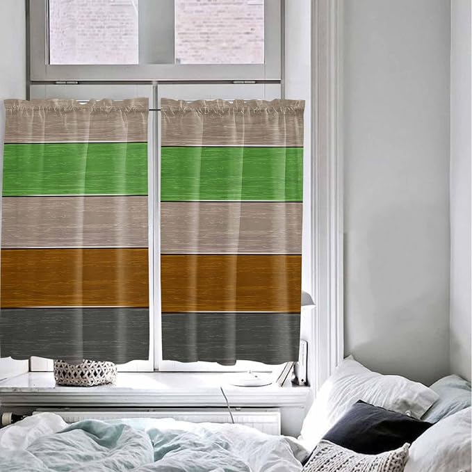 Farm Gray Green Brown Wood Grain Window Valance Curtains, Rustic Wooden Plank - Image 4