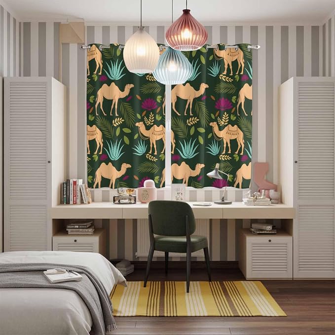 2 Panel Kitchen Cafe Curtains, Retro Desert Camel Sunlight Filtering Nature Air - Image 5