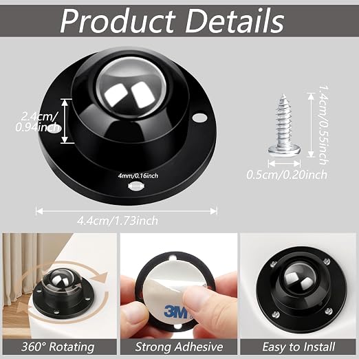 Self Adhesive Caster Wheels 1 Inch Swivel Wheels Low Profile - Image 2