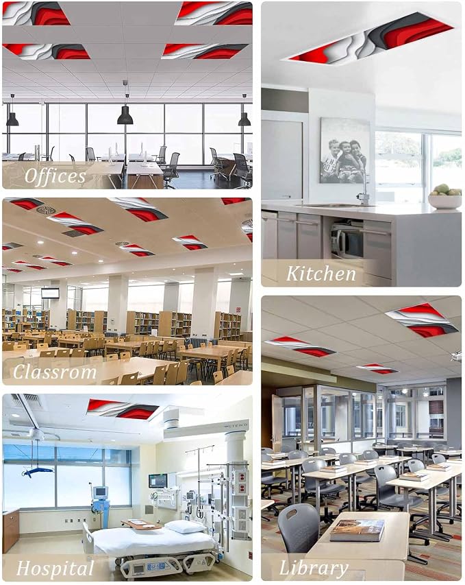 Yukro 3 Pack Red Ombre Fluorescent Light Covers Red Grey Gradient Abstract Wave - Image 5