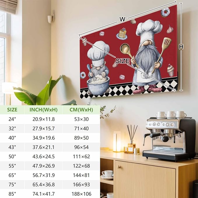 Retro Cartoon Dessert Chef Indoor TV Cover, Elastic TV Screen Protector Black - Image 3