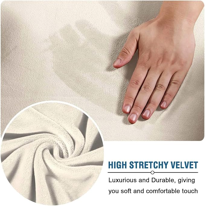 H.VERSAILTEX Modern Velvet Plush 4 Piece High Stretch Sofa Slipcover Furniture Protector Form Fit Luxury Thick Sofa Cover for 3 Cushion Couch, Machine Washable Width Up to 90 Inch(Sofa,Ivory)