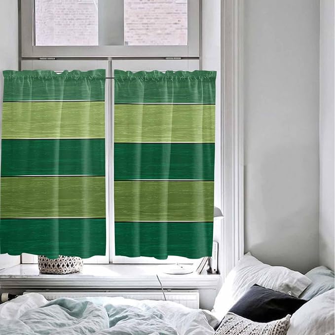 Farm Retro Green Wood Grain Window Valance Curtains, Rustic Wooden Plank - Image 4