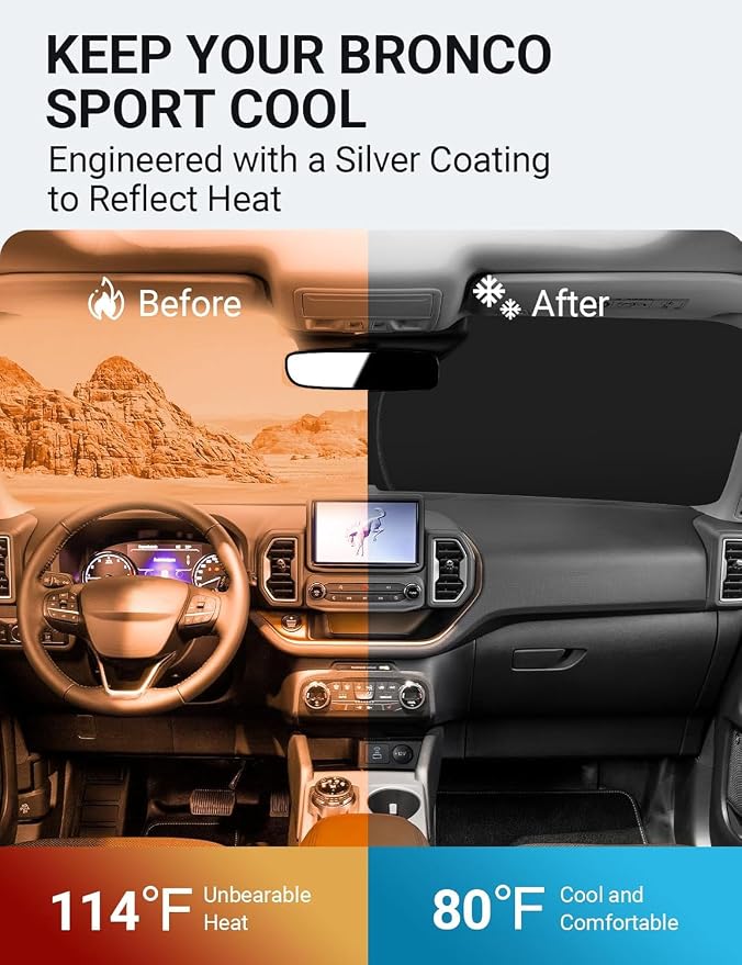 Proadsy 2026 Upgrade Windshield Sun Shade Custom Fit Ford Bronco Sport - Image 3