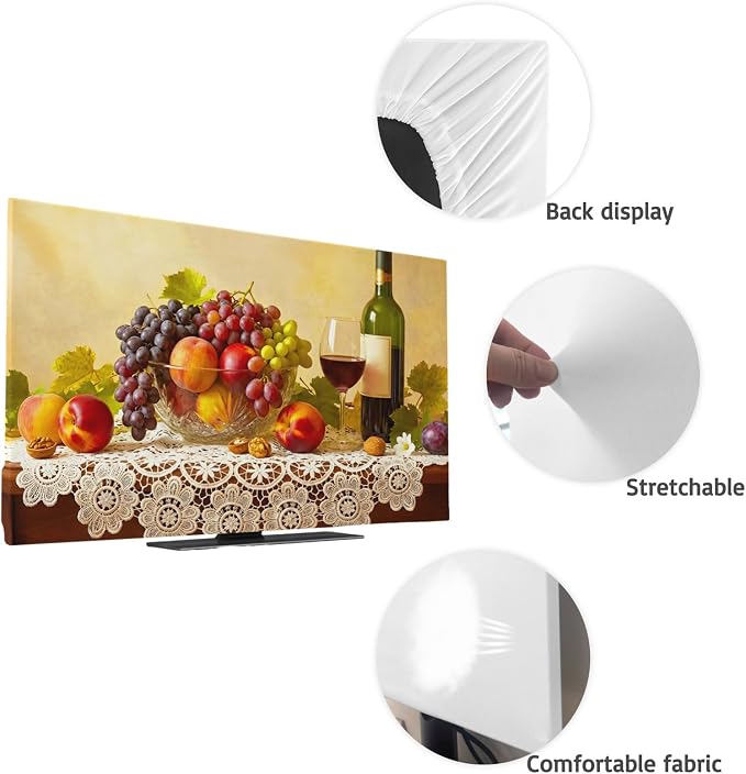 Rustic Grape Peach Apples Wine Indoor TV Cover, Elastic TV Screen Protector - Image 7