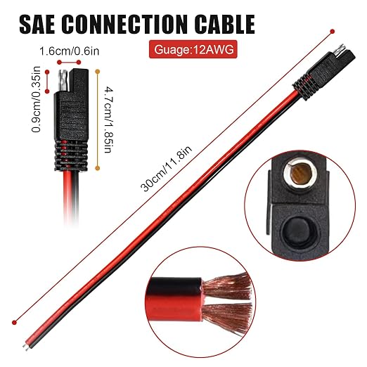 12Inch2Pcs 12Gauge 2Pin Polarized SAE Quick-Disconnect Wire Harness | 12Gauge - Image 2