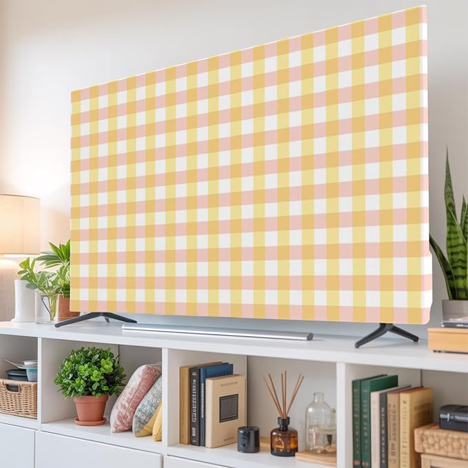 Vintage Yellow Buffalo Plaid Indoor TV Cover, Elastic TV Screen Protector - Image 6