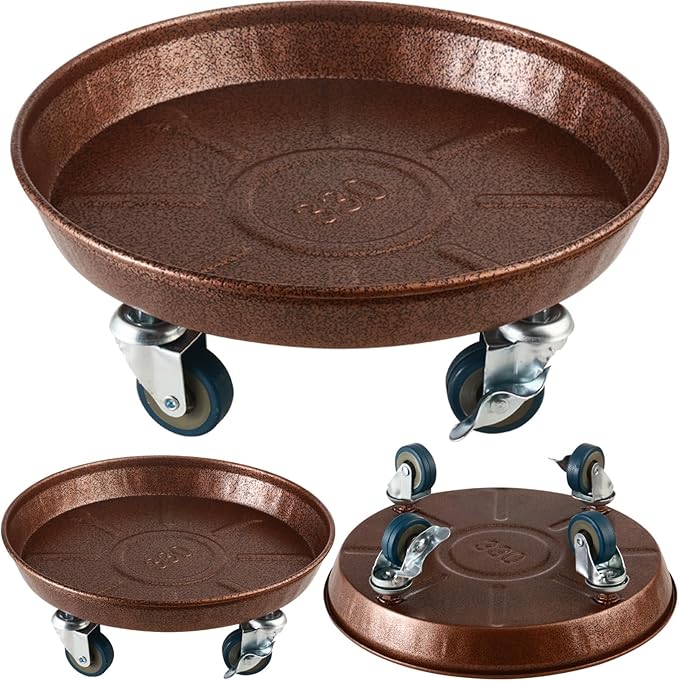 3 Packs Metal Plant Caddy with Wheels 13" Rolling Plant Stand Heavy Duty Plant by Planterhoma