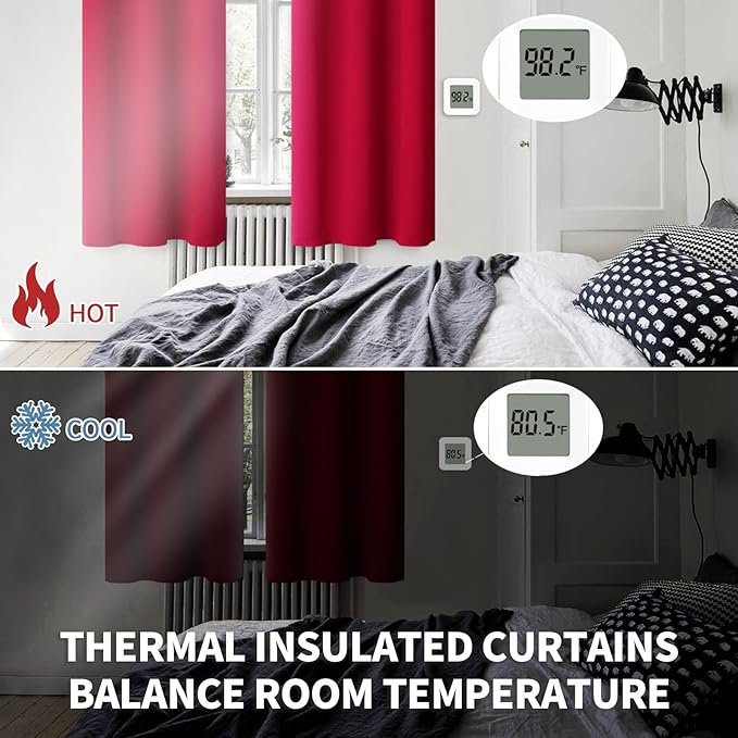 BGment Red Blackout Curtains 72 Inch Length 2 Panels Set, Grommet Thermal Insulated Room Darkening Curtains for Bedroom, Each 46 x 72 Inch