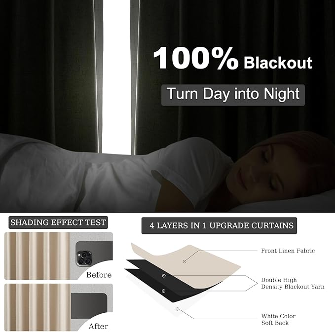 Topfinel Floor to Ceiling Curtains Drapery 108 Inches Long Black Out for Track System with Hooks and Rings, Cream Tan 2 Panel Set Back Tab Pleat Drapes for Track System Living Room 9 FT Length