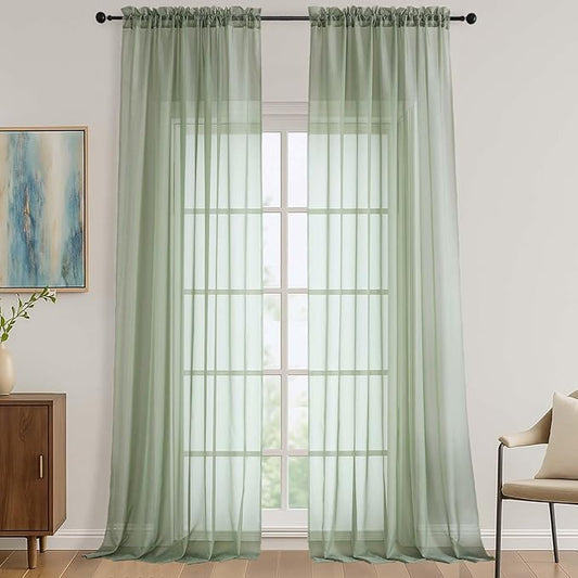 OVZME Sage Green Sheer Curtains 120 Inches Long 2 Panels Set, 59 Inch Extra Wide Soft Airy Lightweight Sheer Curtains for Living Room, Farmhouse Voile Filmy Rod Pocket Drapes, 59Wx120L Inches