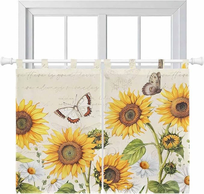 Farm Sunflowers Bedroom Curtains 63 Inch Length, Window Curtains Tab Top by Unknown