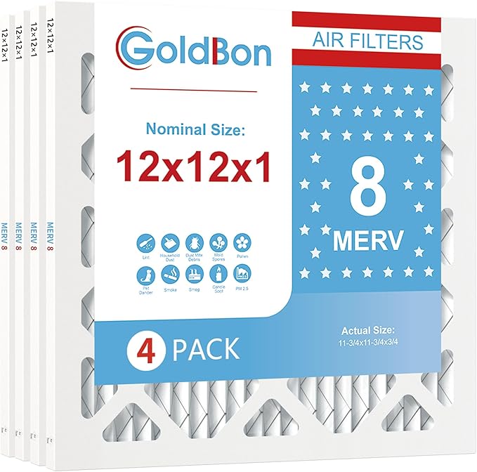 12x12x1 Air Filter 4 PACK, MERV 8 MPR 600 Pleated HVAC AC Furnace Dust Defense by Unknown