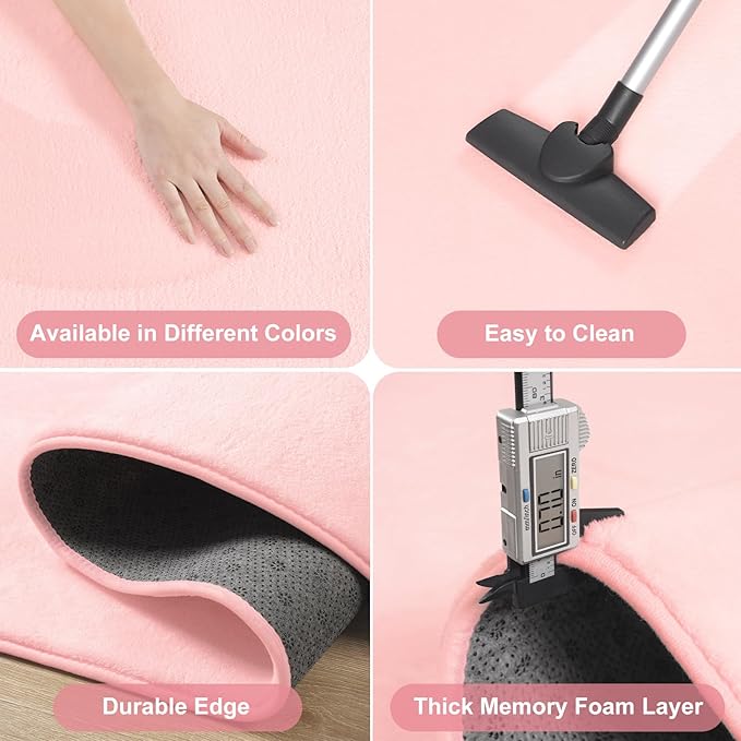 Amearea 4x4 Square Area Rugs for Bedroom Living Room, Modern Pink Thickened Memory Foam Rug, Fluffy Indoor Washable Rug Non Slip Minimalist Carpet for Entryway Kids Boys Girls Dorm Nursery Room Decor